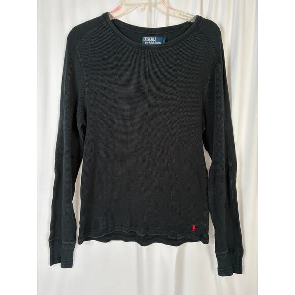 Polo Ralph Lauren Waffle Knit T-Shirt Men's Large Black Thermal Preppy - Picture 1 of 6